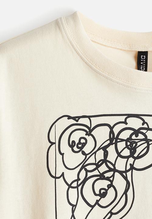 H&M - Printed t-shirt - light beige/portrait