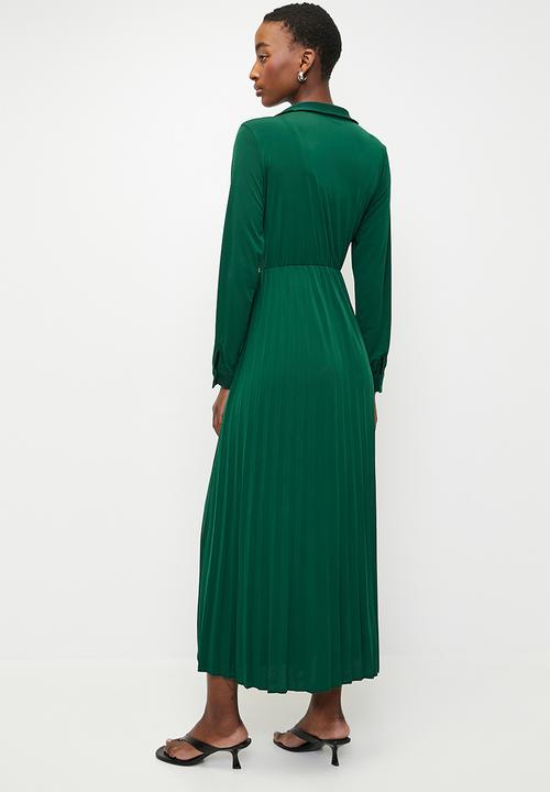 Trendyol - Double Breasted Pleated  Knitted Dress -Emerald
