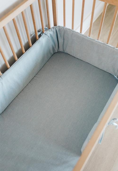 Phlo Studio - Check Washed Cotton Cot Sheet - Blue