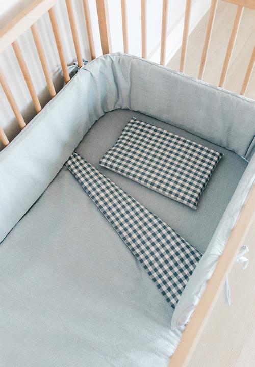Phlo Studio - Check Washed Cotton Cot Sheet - Blue