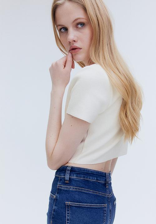 H&M - Short-sleeved jersey cardigan - cream
