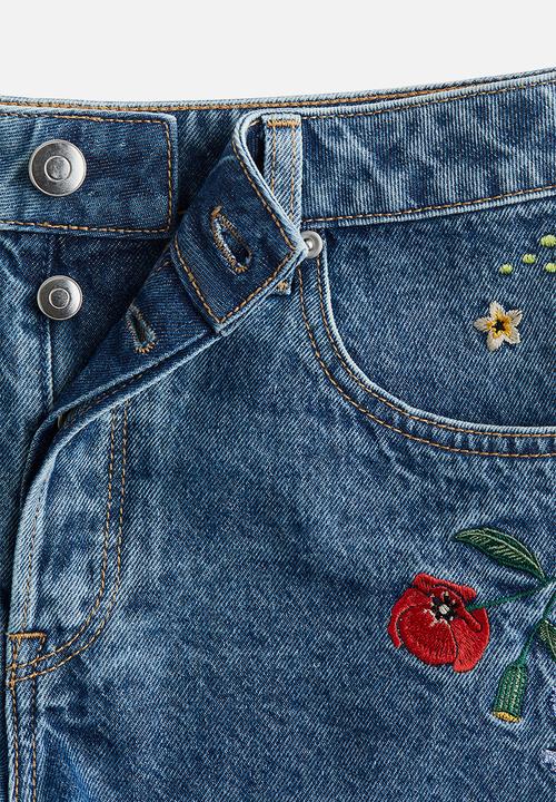 H&M - High denim shorts - light denim blue floral