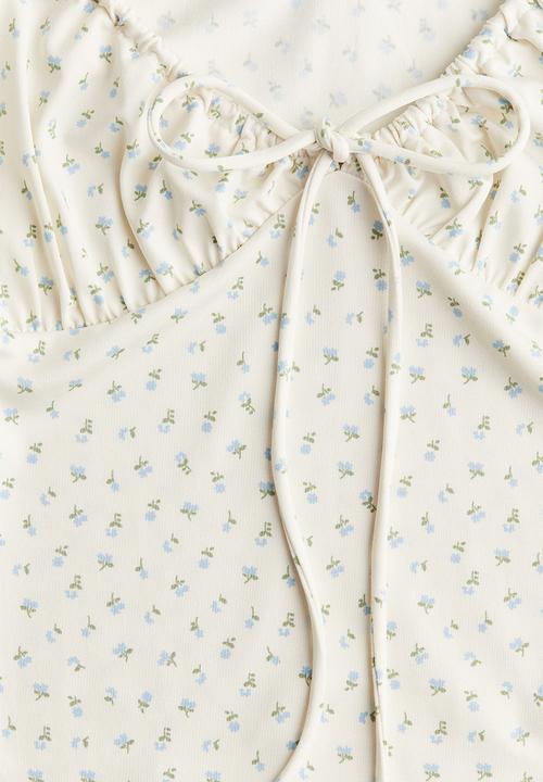 H&M - Drawstring-detail bodycon dress - cream floral 