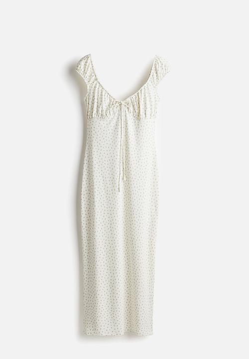 H&M - Drawstring-detail bodycon dress - cream floral 