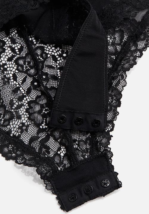 H&M - Lace push-up thong body - black
