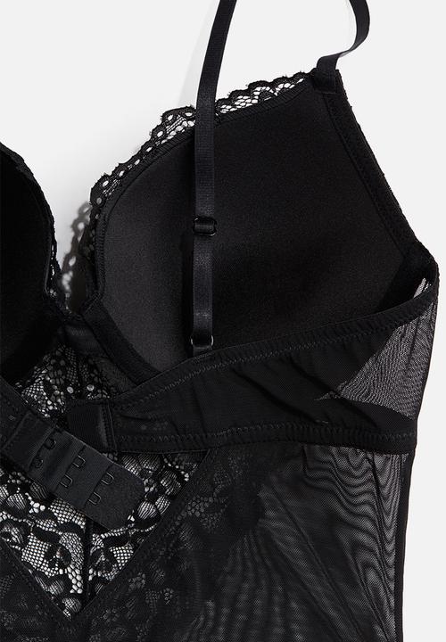H&M - Lace push-up thong body - black