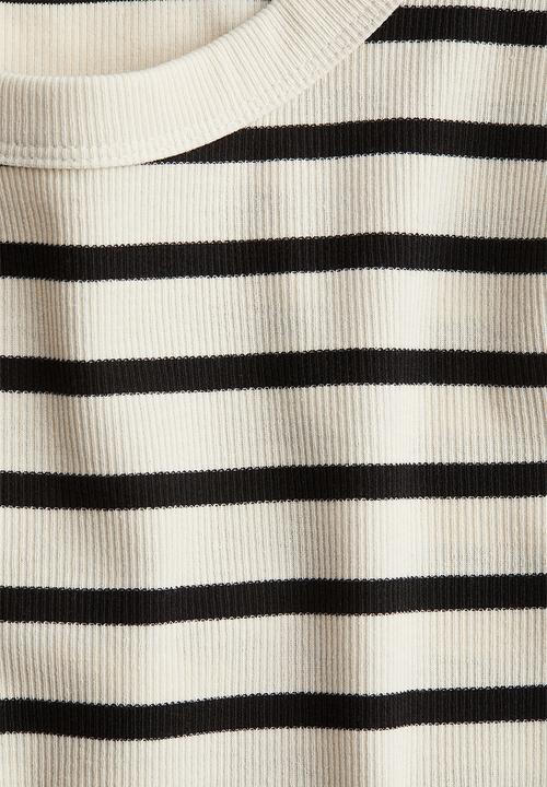 H&M - Ribbed t-shirt - cream & black striped