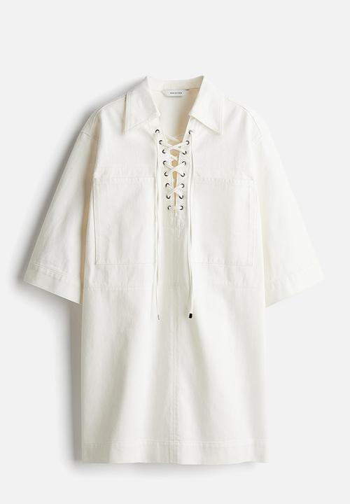 H&M - Lace-up denim dress - white