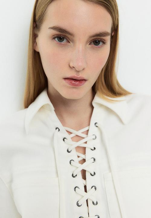 H&M - Lace-up denim dress - white