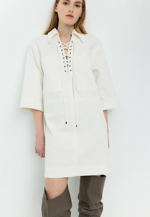Lace-up denim dress - white - 1277303001