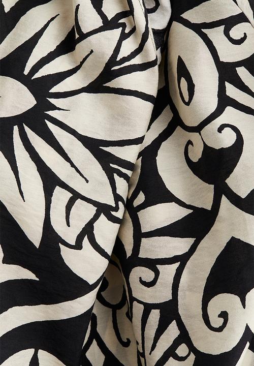 H&M - Tie-belt tunic dress - black patterned 
