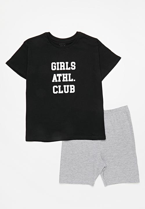 Pop Candy - Tee & cycling short set - black & grey