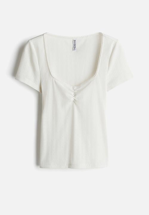 H&M - Picot-trimmed t-shirt - cream
