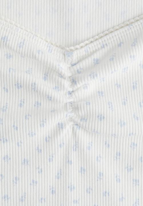 H&M - Picot-trimmed t-shirt - cream floral