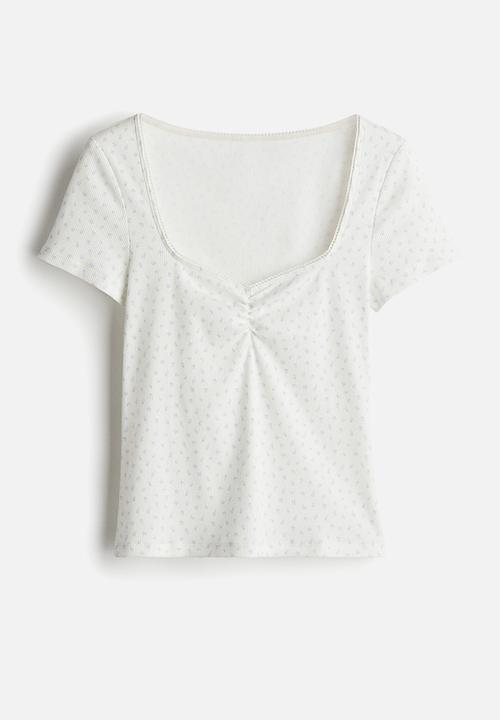 H&M - Picot-trimmed t-shirt - cream floral