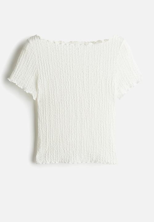 H&M - Overlock-detail crinkled top - cream