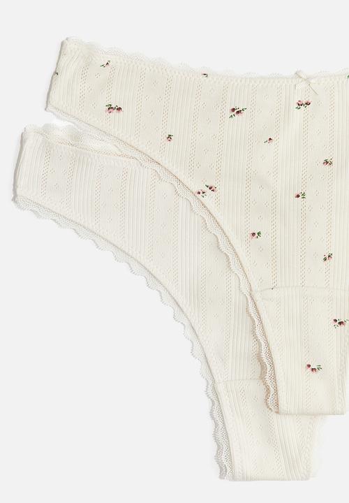H&M - 2 pack pointelle thong briefs - cream floral 