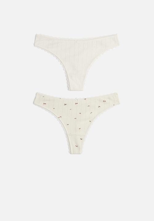 H&M - 2 pack pointelle thong briefs - cream floral 