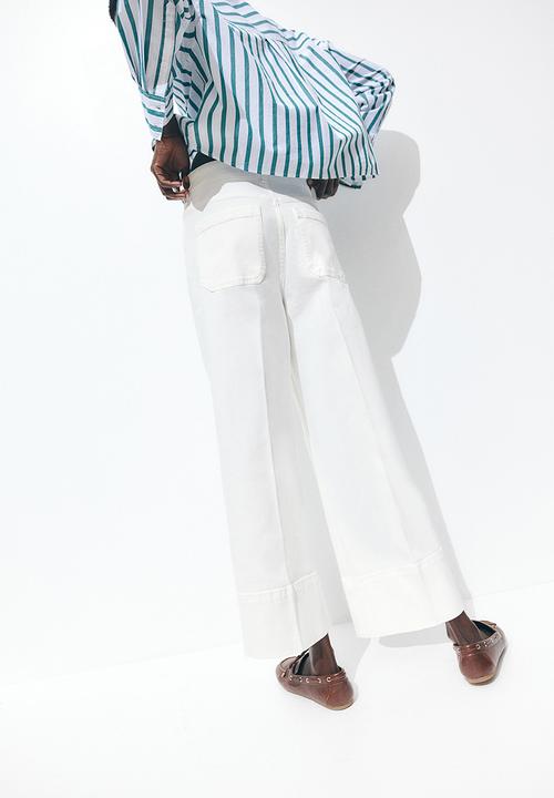 H&M - Wide high cropped jeans - cream