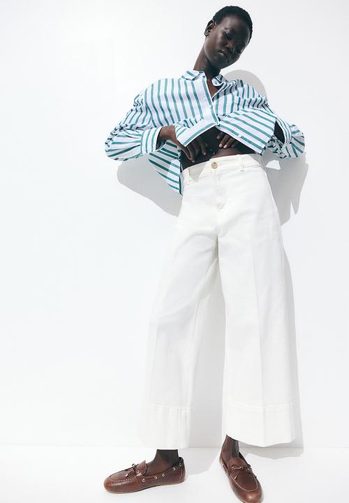 H&M - Wide high cropped jeans - cream