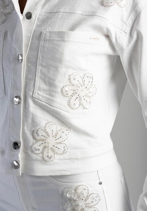SISSY BOY - Cropped Jacket With Patch Pockets And Floral Applique  - White