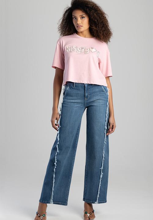 SISSY BOY - Call Me Yours: Boxy Top With Textured Bling Logo - Pink