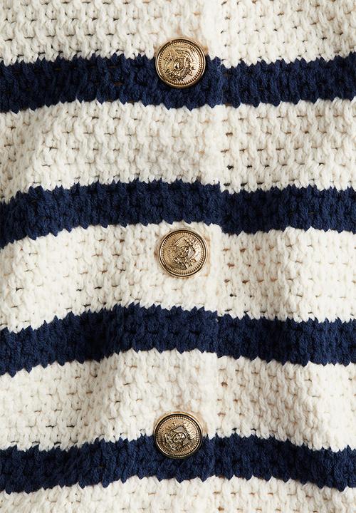 H&M - Textured-knit cardigan - cream striped