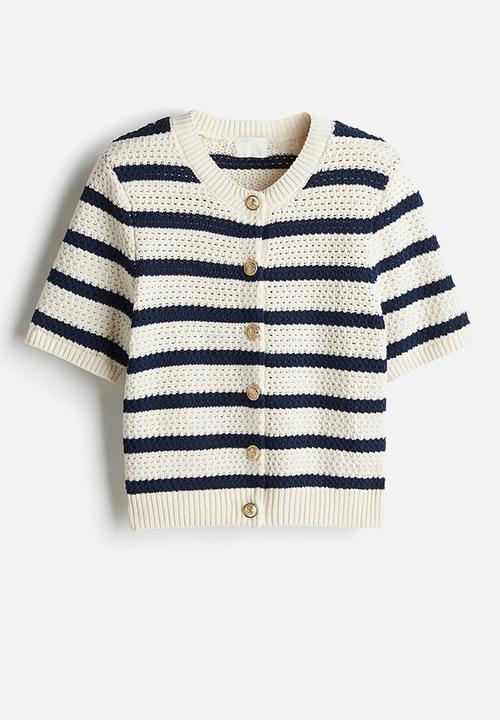 H&M - Textured-knit cardigan - cream striped