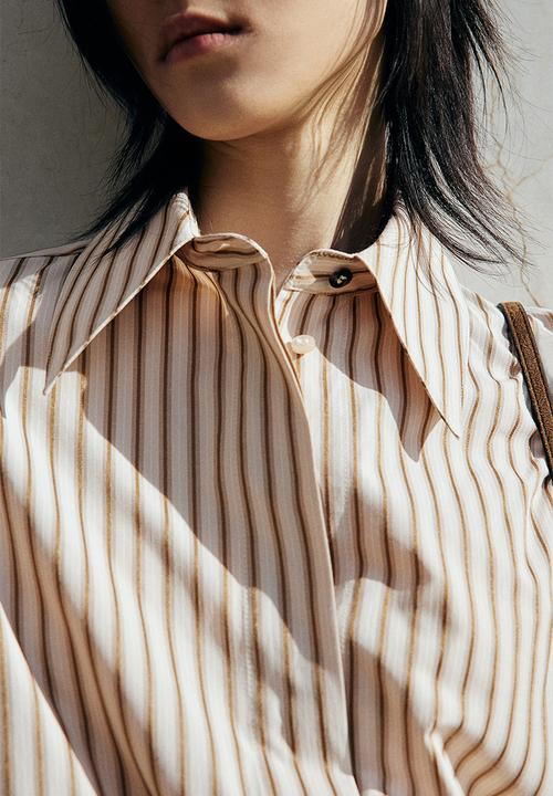 H&M - Oversized twill shirt - light beige striped