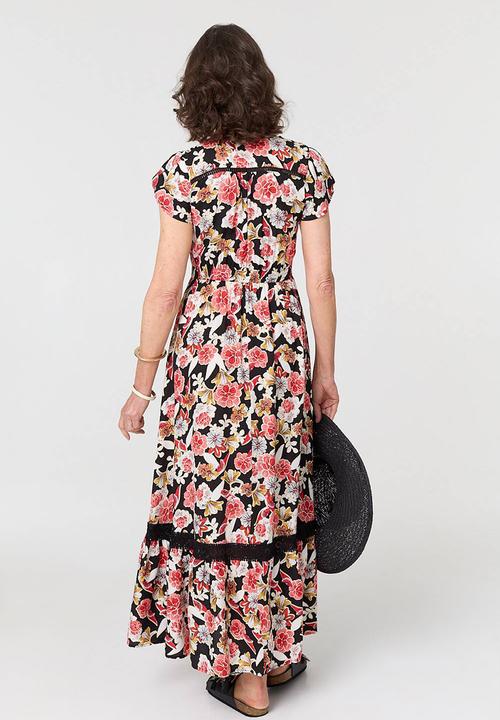 Stella Morgan - Cap flutter sleeve button through Maxi Dress - multi