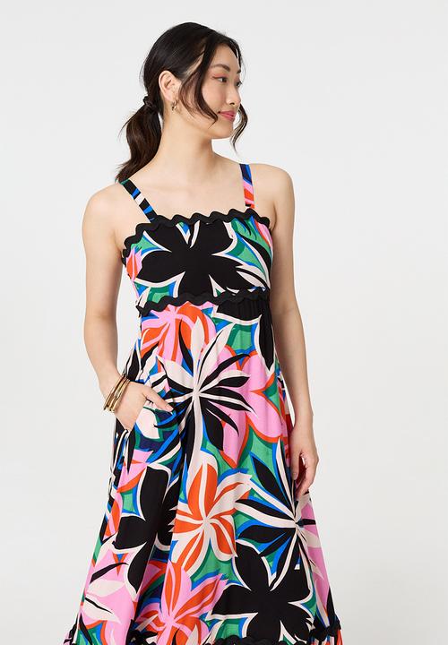 Izabel London - Strappy multi tiered Maxi Dress with zig zag scallop lace - multi