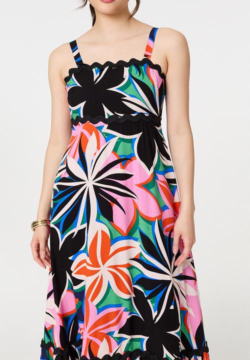 Izabel London - Strappy multi tiered Maxi Dress with zig zag scallop lace - multi