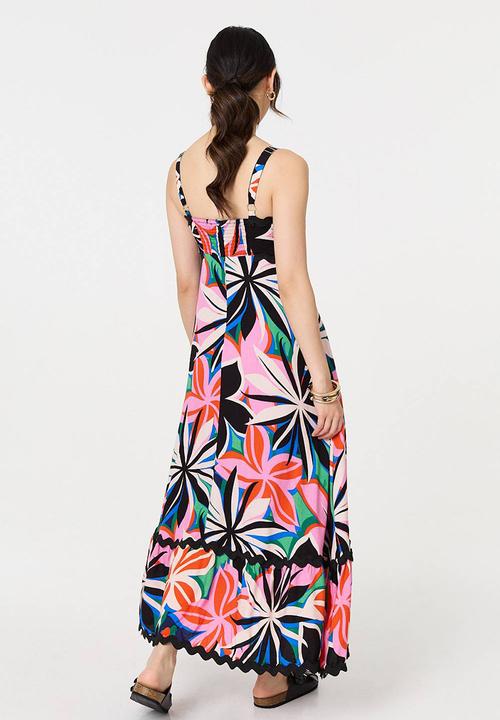 Izabel London - Strappy multi tiered Maxi Dress with zig zag scallop lace - multi