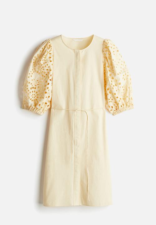 H&M - Broderie anglaise-sleeved dress - pale yellow