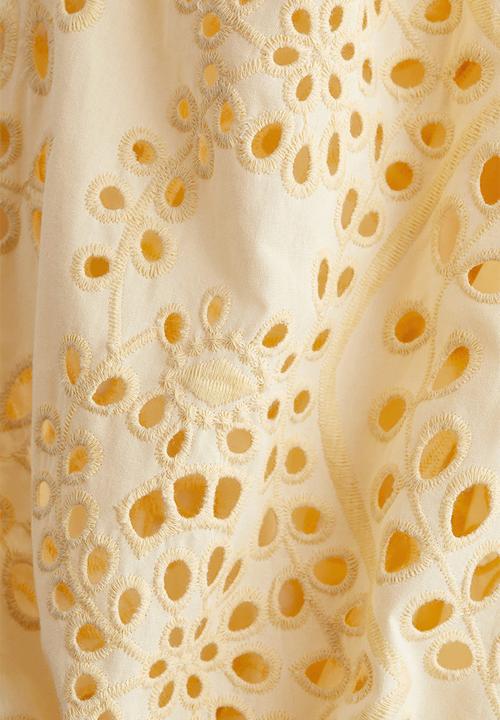 H&M - Broderie anglaise-sleeved dress - pale yellow