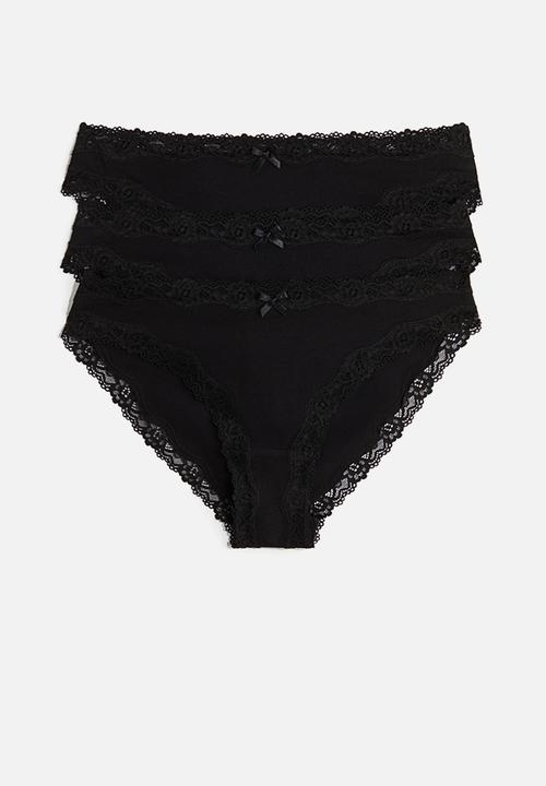 H&M - 3-Pack lace-trimmed cotton briefs - black