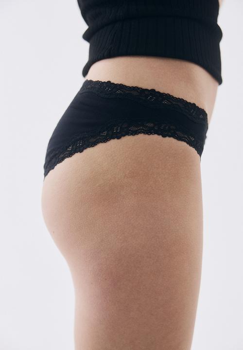 H&M - 3-Pack lace-trimmed cotton briefs - black
