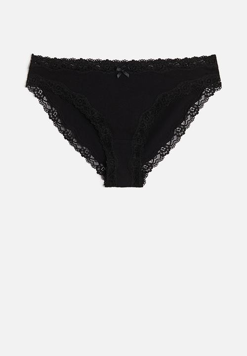 H&M - 3-Pack lace-trimmed cotton briefs - black