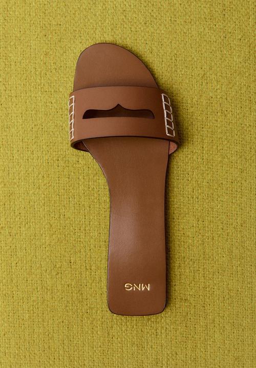 MANGO - Drea leather slide - medium brown