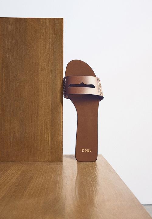 MANGO - Drea leather slide - medium brown
