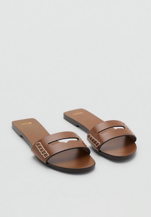 MANGO - Drea leather slide - medium brown