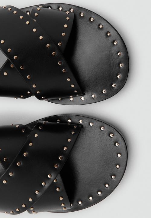 MANGO - Billy leather slide - black