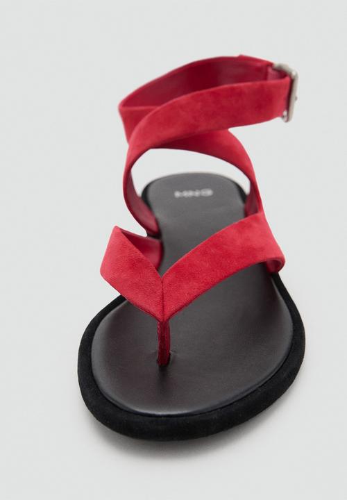 MANGO - Belly leather ankle strap - red