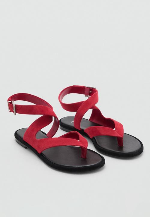 MANGO - Belly leather ankle strap - red