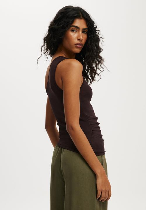 Cotton On - Asymmetric One Shoulder Knit Tank - Dark Oak