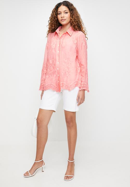 Stella Morgan - Embroidered voile blouse with scallop hem and sleeve end detail - Pink