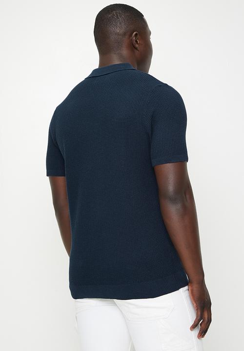 Brave Soul - Knitwear Polo T-Shirt - Midnight Navy