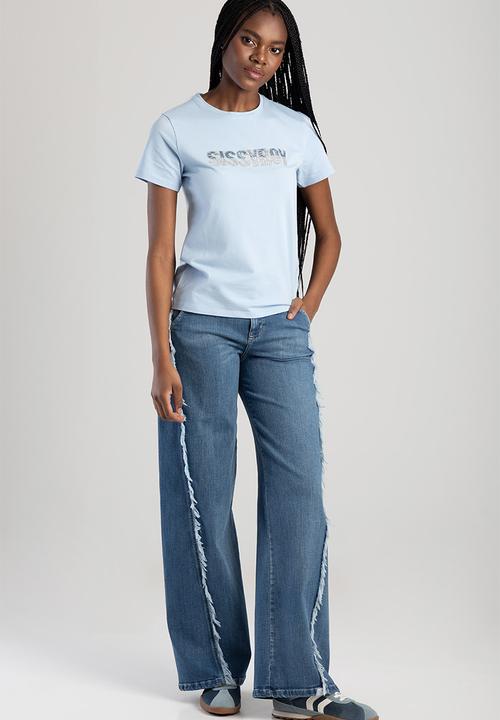 SISSY BOY - Perfect Together: Regular Fit Top With Denim And Bling Logo  - Pale Blue