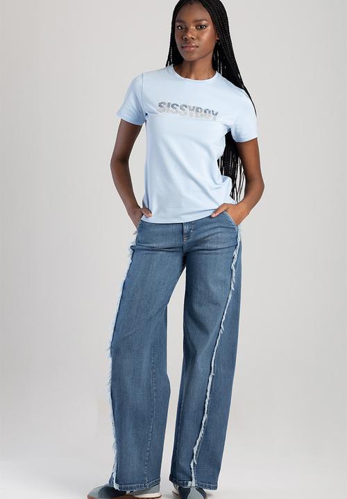 SISSY BOY - Perfect Together: Regular Fit Top With Denim And Bling Logo  - Pale Blue