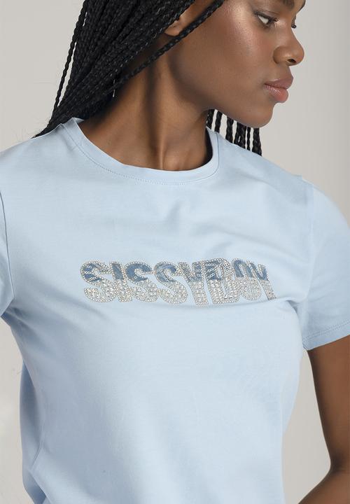 SISSY BOY - Perfect Together: Regular Fit Top With Denim And Bling Logo  - Pale Blue